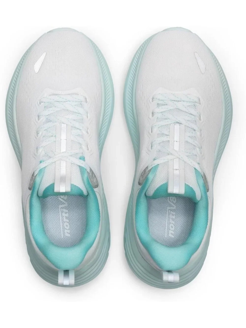 Women's White Blue Walking Shoes Lace Up Round Toe Athletic Breathable Sneakers